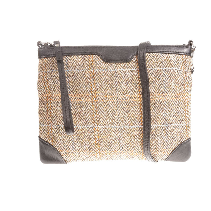 Ht Leather Cross Body Bag Tan & Brown Herringbone / Black - Heritage Of Scotland - TAN & BROWN HERRINGBONE / BLACK