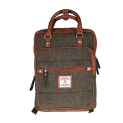 Ht Leather Large Backpack Dark Green Check / Tan - Heritage Of Scotland - DARK GREEN CHECK / TAN