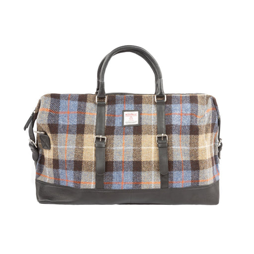 Ht Leather Large Travel Bag Blue & Brown Check / Black - Heritage Of Scotland - BLUE & BROWN CHECK / BLACK