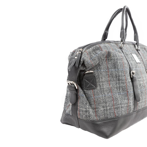 Ht Leather Large Travel Bag Grey & Red Check / Black - Heritage Of Scotland - GREY & RED CHECK / BLACK