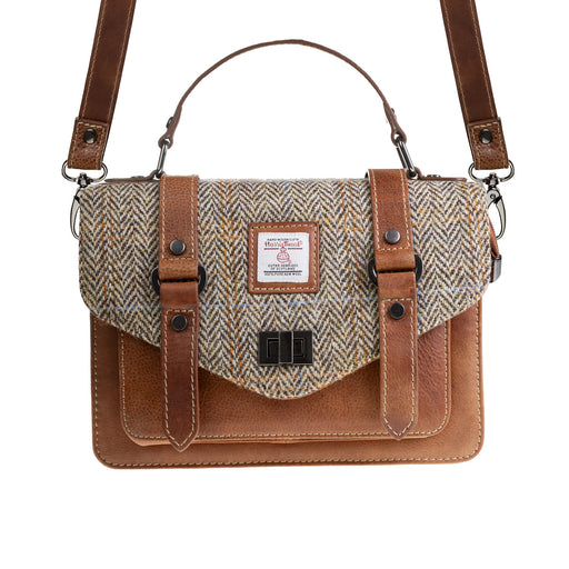 Ht Leather Satchel Bag Tan & Brown Herringbone / Tan - Heritage Of Scotland - TAN & BROWN HERRINGBONE / TAN