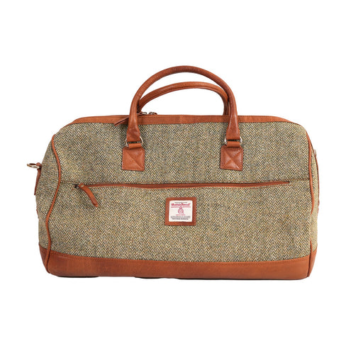 HT LEATHER WEEKENDER BAG - Heritage Of Scotland - GREEN & WHITE BARLEYCORN / TAN
