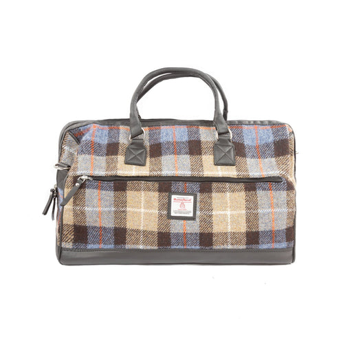 Ht Vegan Leather Weekender Bag Blue & Brown Check / Black - Heritage Of Scotland - BLUE & BROWN CHECK / BLACK