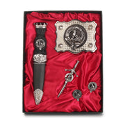 Hunter Clan Badge, Kilt Pin, Lapel Pin, Cufflinks, Keyring/Key Fob & Gift Set — Fine Pewter by Art Pewter — Made in Scotland (Shiny Finish) - Heritage Of Scotland - Gift Set
