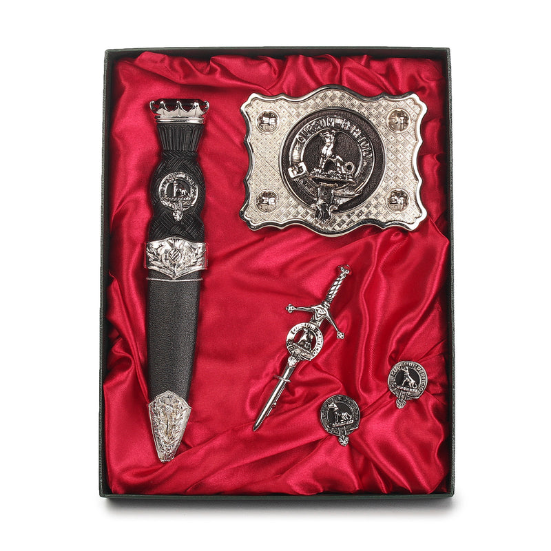 Hunter Clan Badge, Kilt Pin, Lapel Pin, Cufflinks, Keyring/Key Fob & Gift Set — Fine Pewter by Art Pewter — Made in Scotland (Shiny Finish) - Heritage Of Scotland - Gift Set