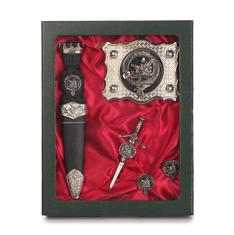 Innes Clan Badge, Kilt Pin, Lapel Pin, Cufflinks, Keyring/Key Fob & Gift Set — Fine Pewter by Art Pewter — Made in Scotland (Shiny Finish) - Heritage Of Scotland - Gift Set