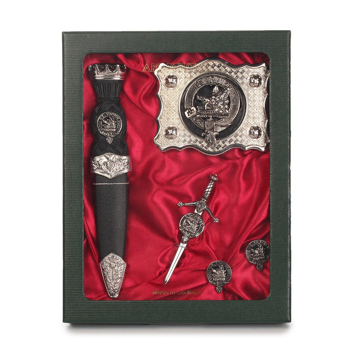 Innes Clan Badge, Kilt Pin, Lapel Pin, Cufflinks, Keyring/Key Fob & Gift Set — Fine Pewter by Art Pewter — Made in Scotland (Shiny Finish) - Heritage Of Scotland - Gift Set