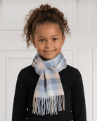 Kids' 100% Cashmere Scarf – Classic Five-Square Check - BLUE - Heritage Of Scotland -