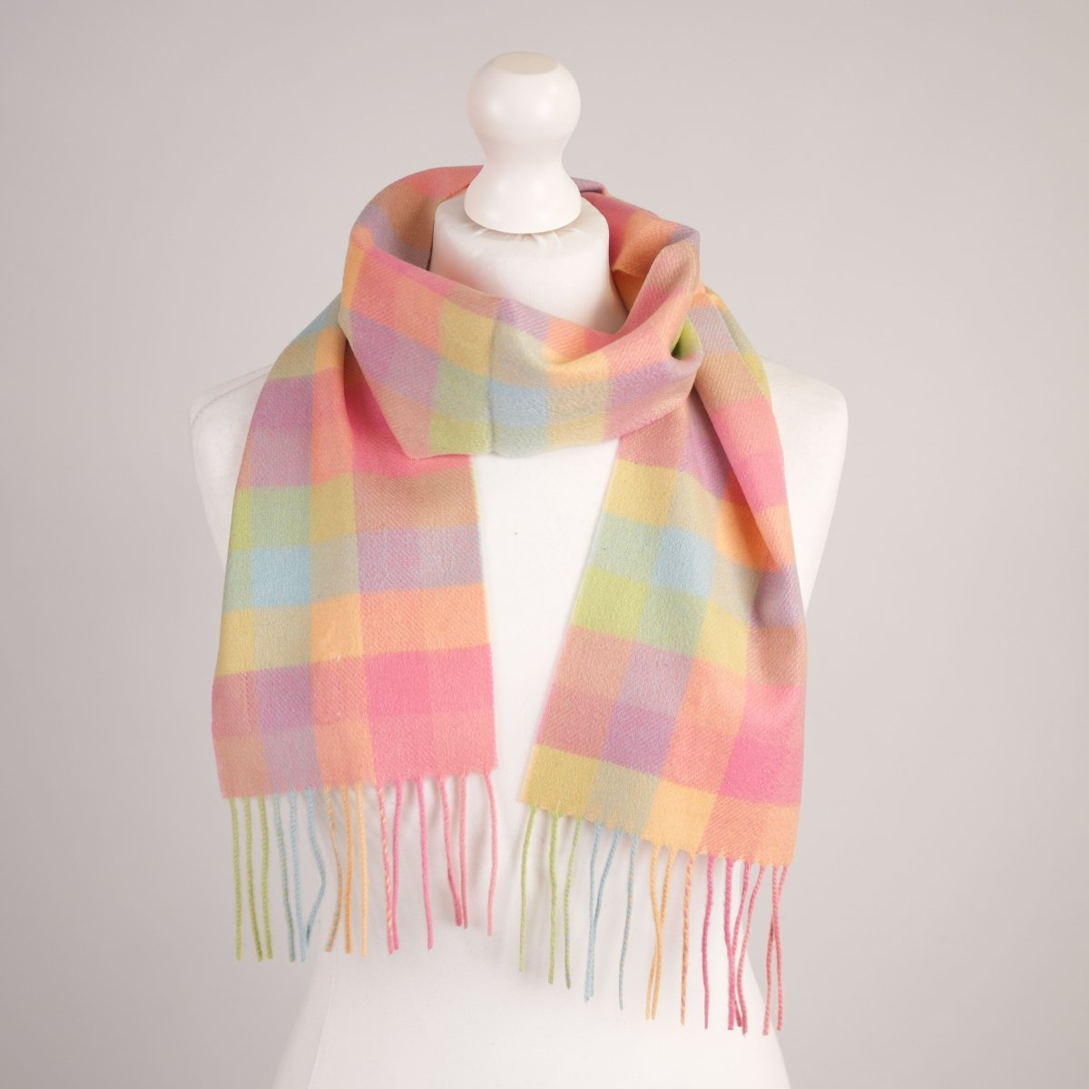 Kids' 100% Cashmere Scarf – Classic Five-Square Check - BRIGHT - Heritage Of Scotland -