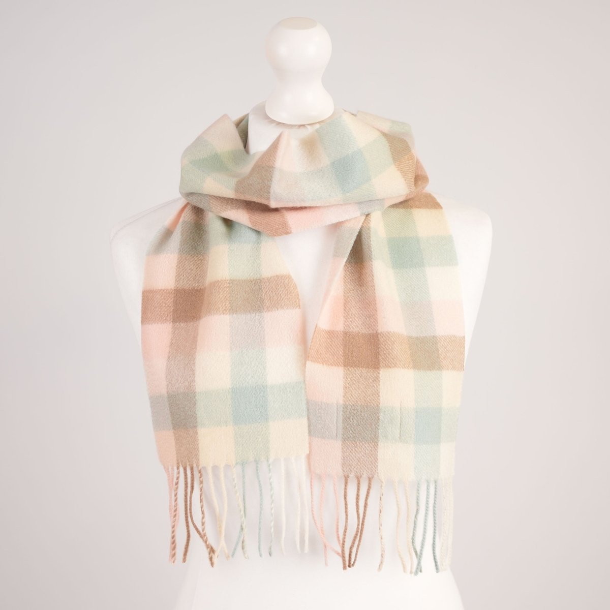 Kids' 100% Cashmere Scarf – Classic Five-Square Check - PASTEL - Heritage Of Scotland -