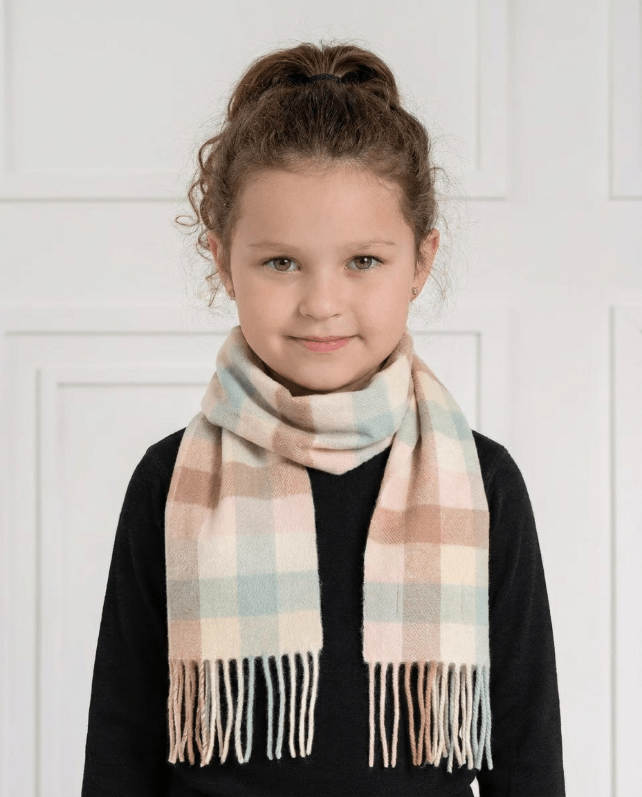 Kids' 100% Cashmere Scarf – Classic Five-Square Check - PASTEL - Heritage Of Scotland -