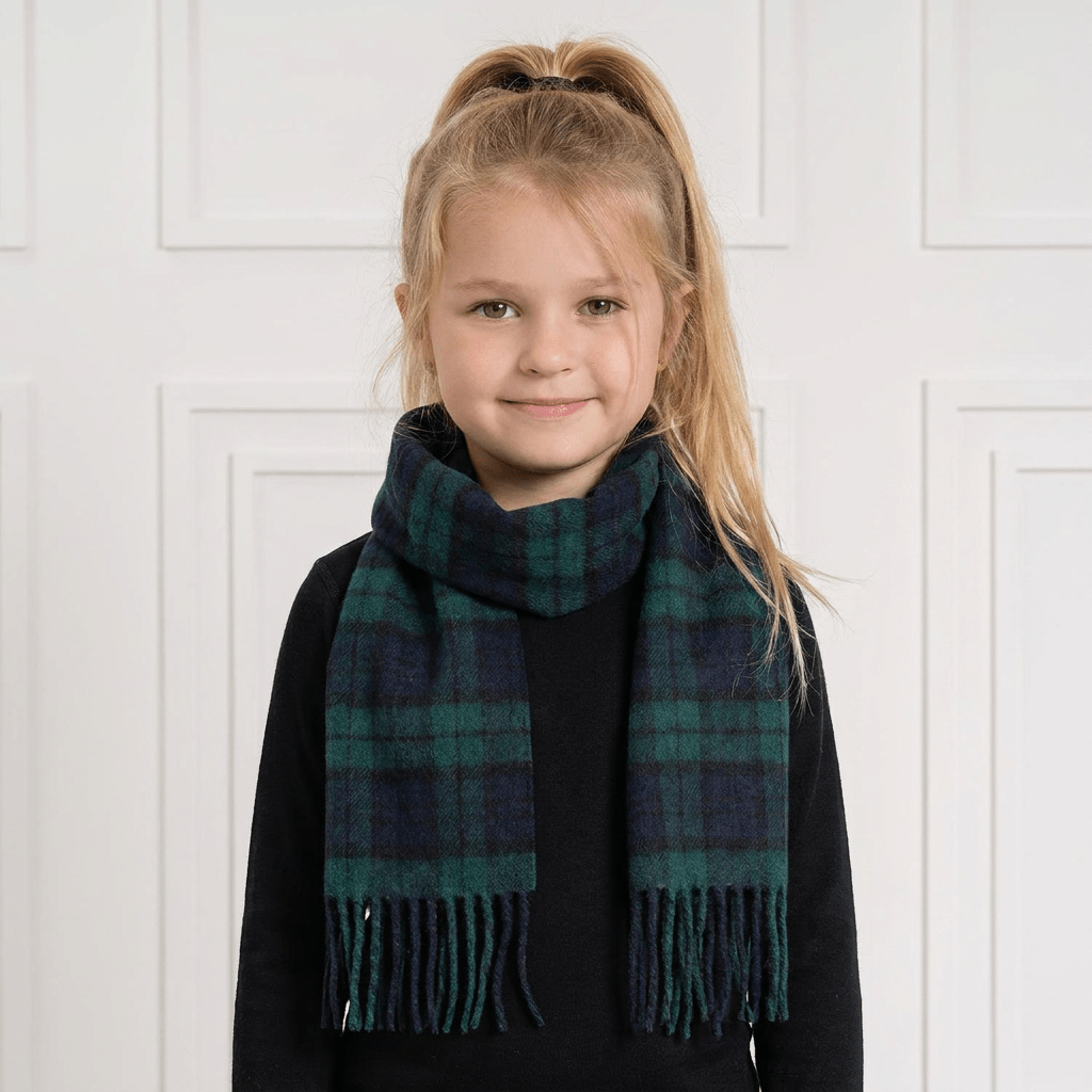 Kids 100% Cashmere Tartan Mini Scarf - BLACK WATCH - Heritage Of Scotland -