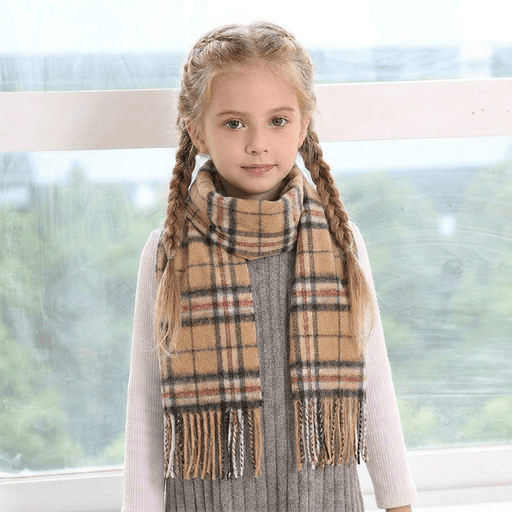 Kids 100% Lambswool Tartan Mini Scarf - THOMSON CAMEL - Heritage Of Scotland -