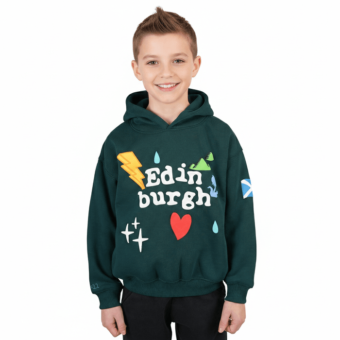 Kids’ Edinburgh Graphic 3D Puff Hoodie – Teal Cotton Blend Sweatshirt - Heritage Of Scotland - 0 - 1 YEARS