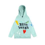 Kids Edinburgh Hoodie 3D Puff Printed - Sweatshirt with Saltire Design - Aqua - Heritage Of Scotland - 0-1 YEARS