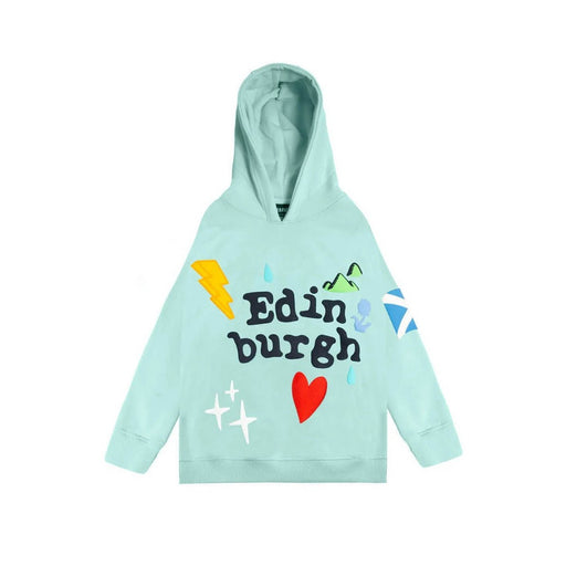 Kids Edinburgh Hoodie 3D Puff Printed - Sweatshirt with Saltire Design - Aqua - Heritage Of Scotland - 0-1 YEARS