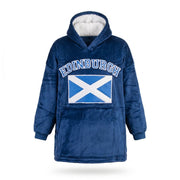 Kids Edinburgh Saltire Hoodie Blanket – Navy Cosy Oversized Fleece - Heritage Of Scotland -