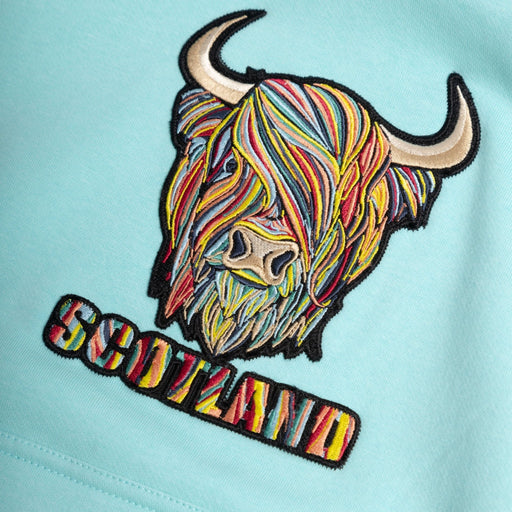 Kids Pastel Highland Cow Hooded Top Teal Teal - Heritage Of Scotland - TEAL