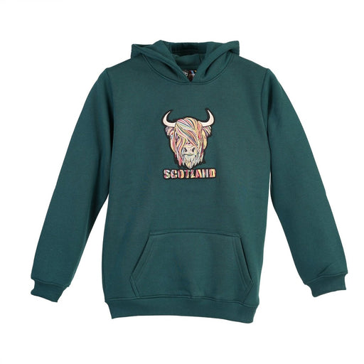 Kids Pastel Highland Cow Hooded Top Teal Teal - Heritage Of Scotland - TEAL