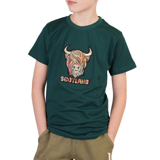 Kids Pastel Highland Cow T-Shirt Teal - Heritage Of Scotland - 0-1 YEARS