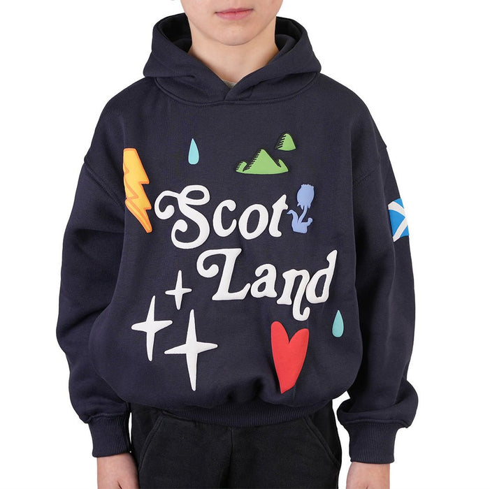 Kids Scotland 3D Puff Print Hoodie Navy – Children’s Hooded Sweatshirt - Heritage Of Scotland - 0 - 1 YEARS