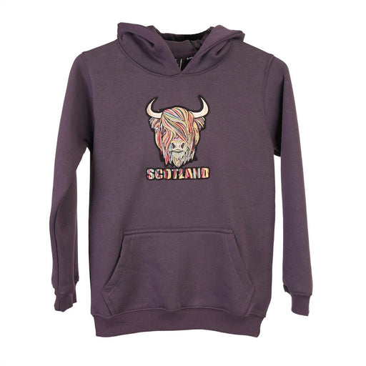 Kids Scotland Highland Cow Hoodie – Purple Children’s Hooded Sweatshirt - Heritage Of Scotland - 0 - 1 YEARS