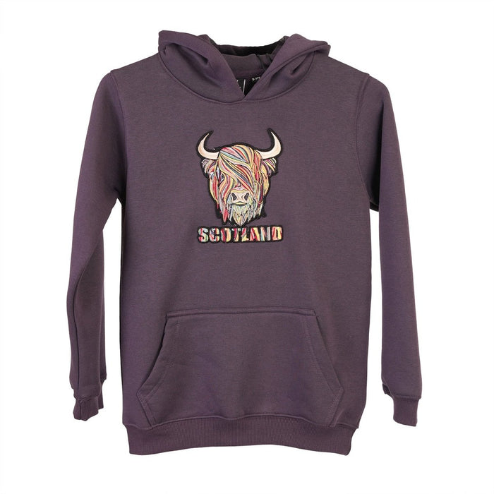 Kids Scotland Highland Cow Hoodie – Purple Children’s Hooded Sweatshirt - Heritage Of Scotland - 0 - 1 YEARS