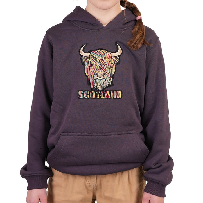 Kids Scotland Highland Cow Hoodie – Purple Children’s Hooded Sweatshirt - Heritage Of Scotland - 0 - 1 YEARS