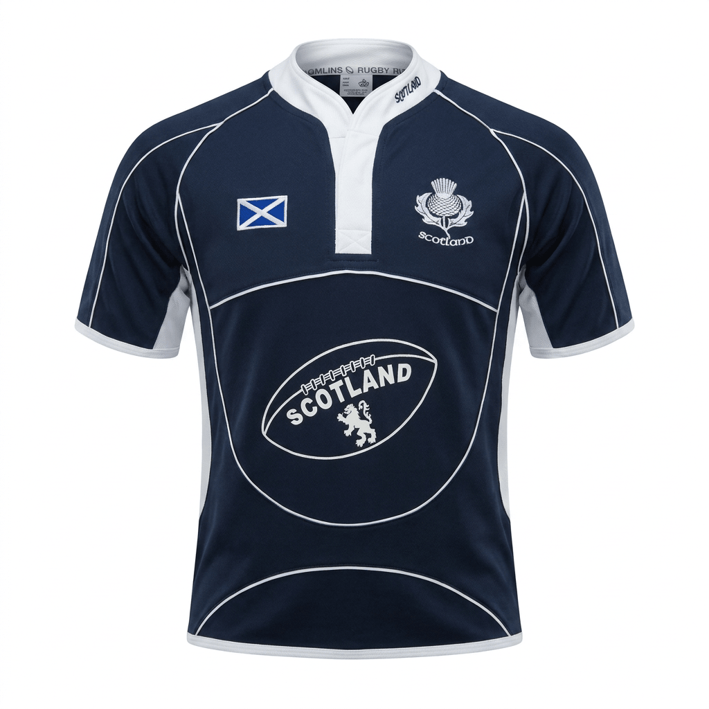 Kids Scotland Rugby Shirt Navy & White – Children’s Thistle Rugby Top - Heritage Of Scotland - NAVY/WHITE / 1-2 YEARS