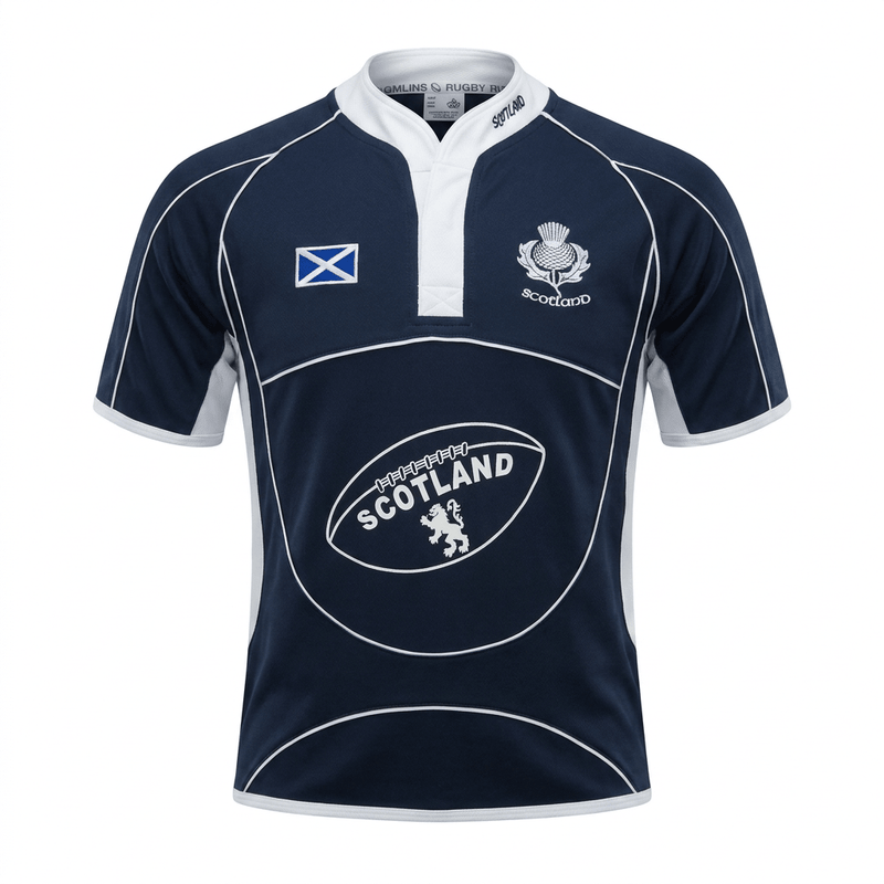 Kids Scotland Rugby Shirt Navy & White – Children’s Thistle Rugby Top - Heritage Of Scotland - NAVY/WHITE / 1-2 YEARS