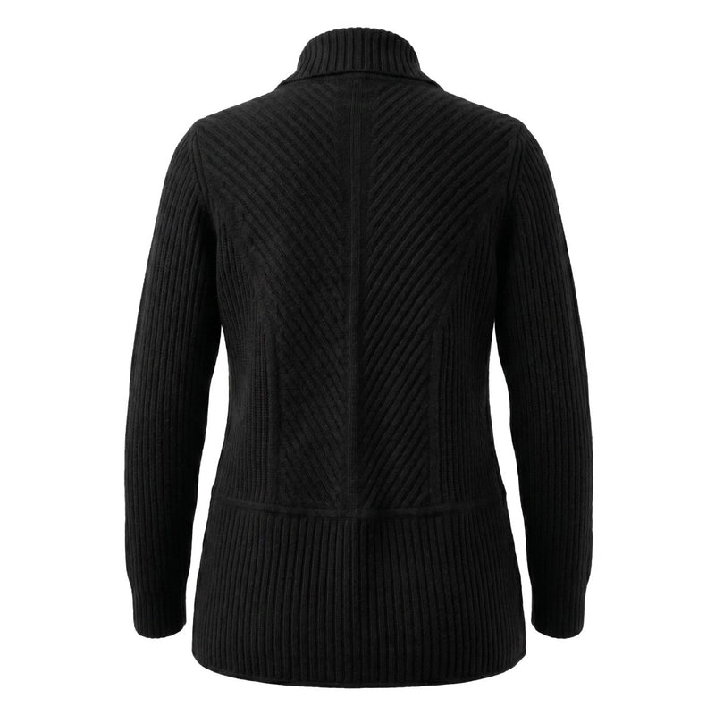 Ladies 100% Cashmere Ribbed Open Front Cardigan - Black - Heritage Of Scotland - Black