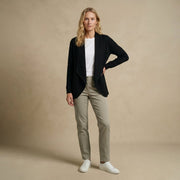 Ladies 100% Cashmere Ribbed Open Front Cardigan - Black - Heritage Of Scotland - Black