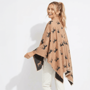 Ladies Beige Horse Print Reversible Wrap Cape - DARK BEIGE AND DARK GREY - Heritage Of Scotland -