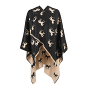 Ladies Black Horse Print Reversible Wrap Cape - BLACK AND WHITE - Heritage Of Scotland -