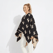 Ladies Black Horse Print Reversible Wrap Cape - BLACK AND WHITE - Heritage Of Scotland -
