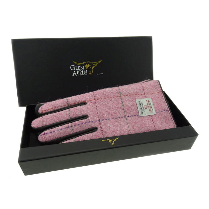 Ladies Boxed Brown Leather Bright Pink Overcheck - Heritage Of Scotland - BRIGHT PINK OVERCHECK