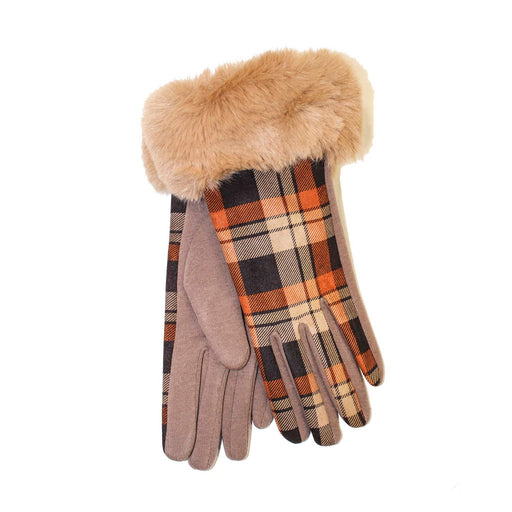 Ladies Check Glove - Heritage Of Scotland - CAMEL