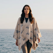 Ladies Cream Horse Print Reversible Wrap Cape - CREAM - Heritage Of Scotland -