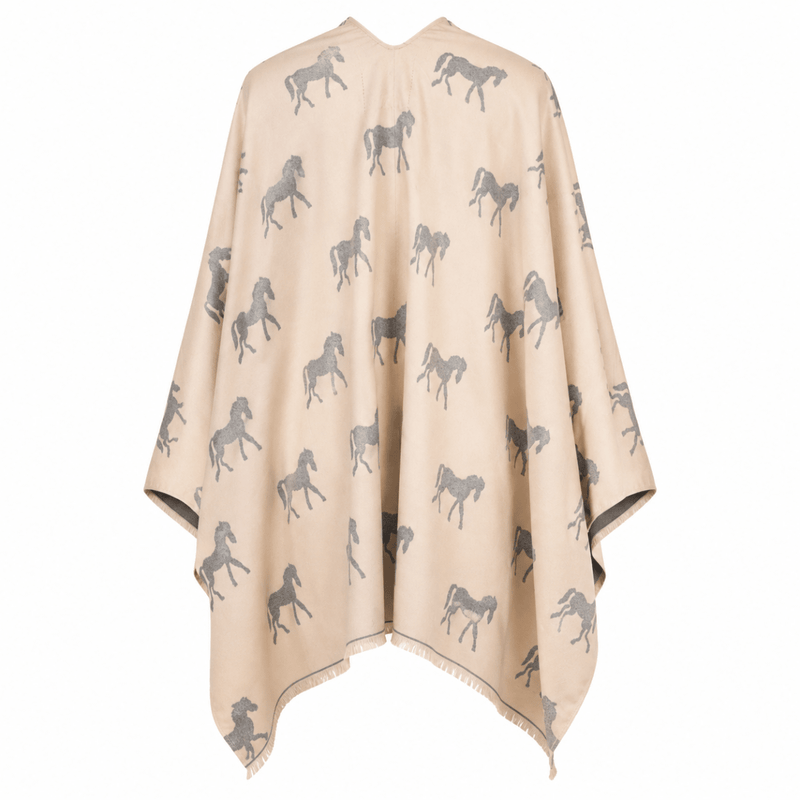 Ladies Cream Horse Print Reversible Wrap Cape - CREAM - Heritage Of Scotland -