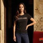 Ladies Diamante Scotland T-Shirt – Cotton Sparkle Tee - Black - Heritage Of Scotland - XS