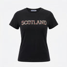 Ladies Diamante Scotland T-Shirt – Cotton Sparkle Tee - Black - Heritage Of Scotland - XS