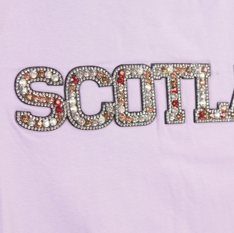 Ladies Diamante Scotland T-Shirt – Cotton Sparkle Tee - Lilac - Heritage Of Scotland - XS