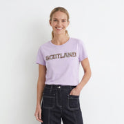 Ladies Diamante Scotland T-Shirt – Cotton Sparkle Tee - Lilac - Heritage Of Scotland - XS