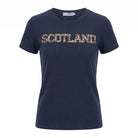 Ladies Diamante Scotland T-Shirt – Cotton Sparkle Tee - Navy - Heritage Of Scotland - XS