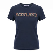 Ladies Diamante Scotland T-Shirt – Cotton Sparkle Tee - Navy - Heritage Of Scotland - XS