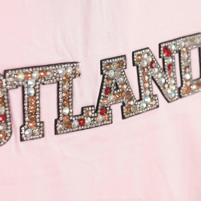 Ladies Diamante Scotland T-Shirt – Cotton Sparkle Tee - Pink - Heritage Of Scotland - XS