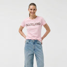 Ladies Diamante Scotland T-Shirt – Cotton Sparkle Tee - Pink - Heritage Of Scotland - XS