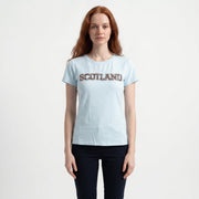Ladies Diamante Scotland T-Shirt – Cotton Sparkle Tee - Sky - Heritage Of Scotland - XS