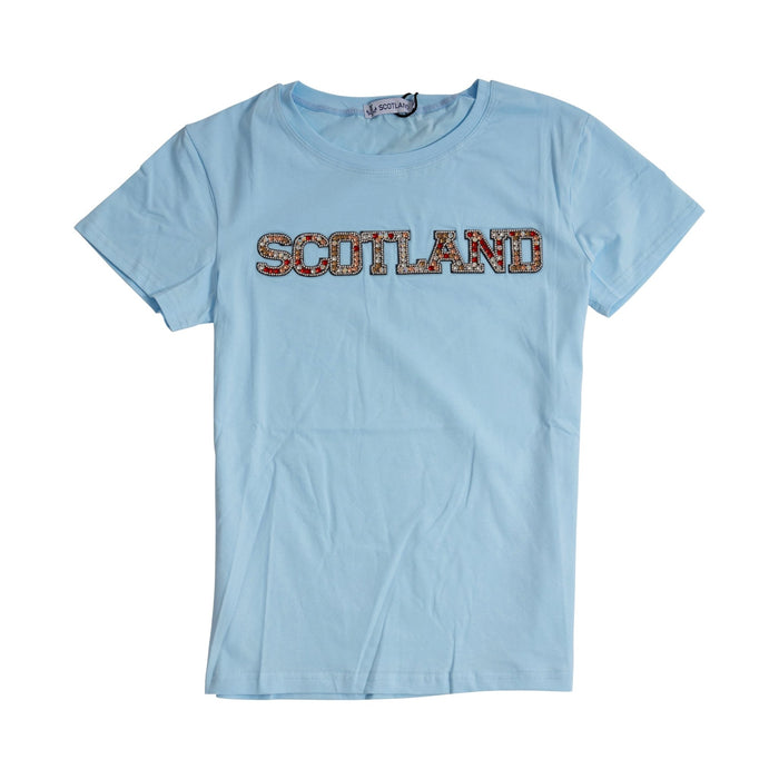 Ladies Diamante Scotland T-Shirt Sky - Heritage Of Scotland - SKY