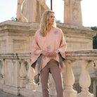 Ladies Dusky Pink Dandelion Print Reversible Cape Wrap - LIGHT PINK AND GREY - Heritage Of Scotland -